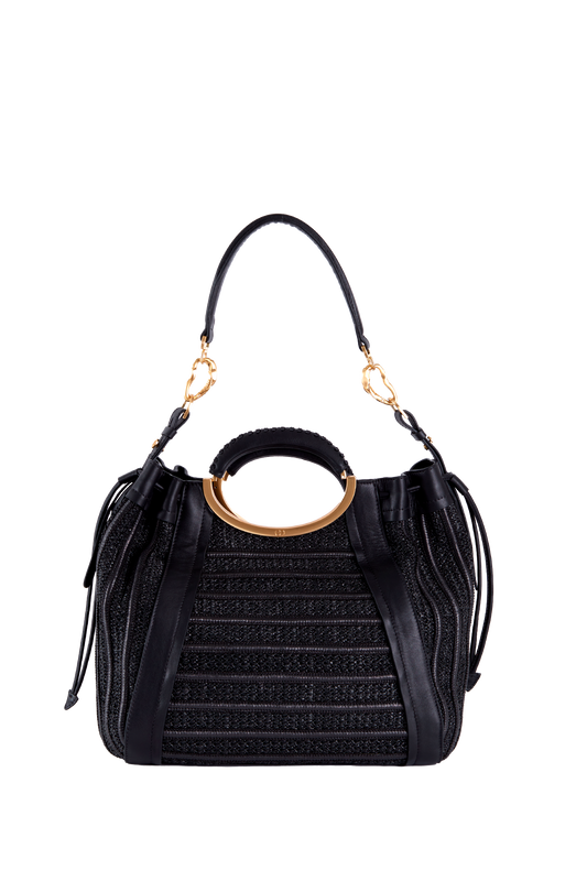 Crab Raffia Handbag Preto